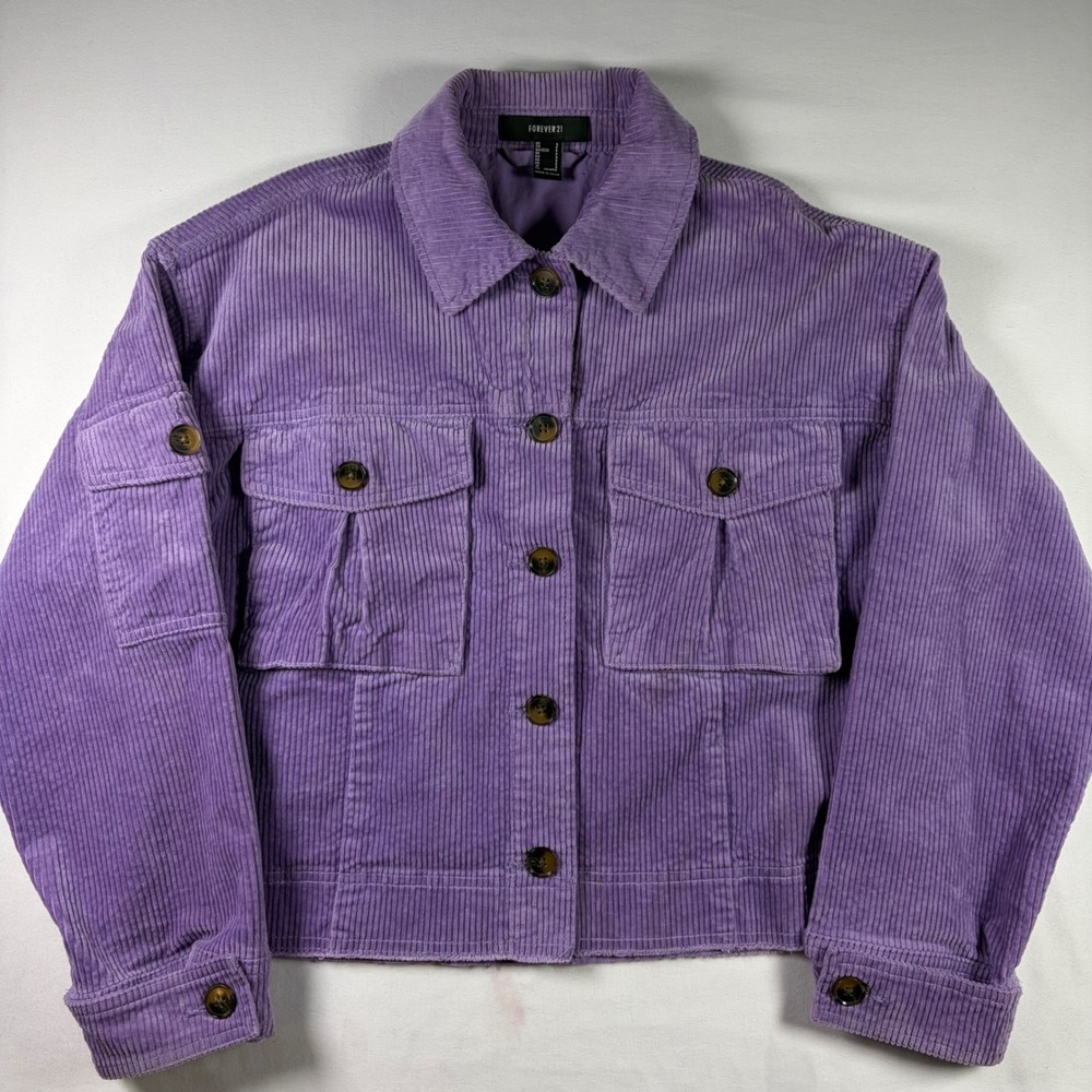 Forever 21 Corduroy Jacket Purple Cropped Utility Button Up Layering Women S